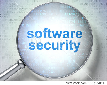 Magnifying optical glass with words software security on digital 10425041