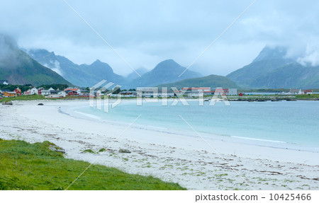 Ramberg beach summer cloudy view (Norway, Lofoten). 10425466
