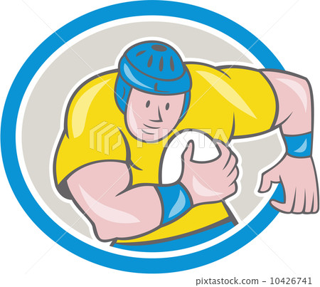 Rugby Player Running Charging Circle Cartoon Rugby Player Running Charging Circle Cartoon 10426741