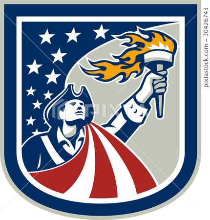 American Patriot Holding Up Torch Flag Shield American Patriot Holding Up Torch Flag Shield 10426743