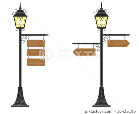 wooden boards signs hanging  on a streetlight vector illustratio 10429199