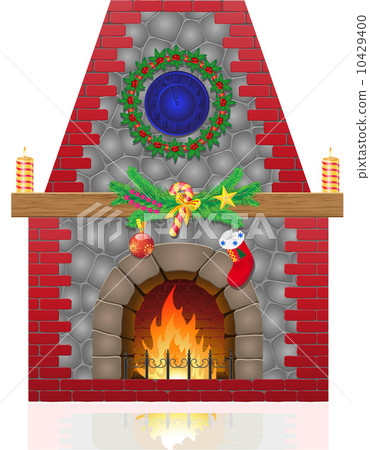 fireplace with christmas decorations vector illustration 10429400