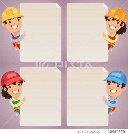 Builders Cartoon Characters Looking at Blank Poster Set Builders Cartoon Characters Looking at Blank Poster Set 10430559