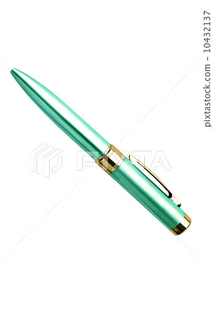Green metal pen isolated on white background 10432137