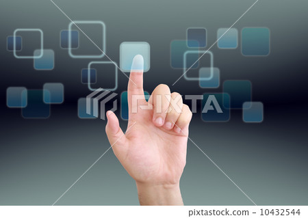 hand pushing a button on a touch screen interface 10432544