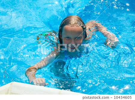 Girl in summer outdoor pool. 10434605
