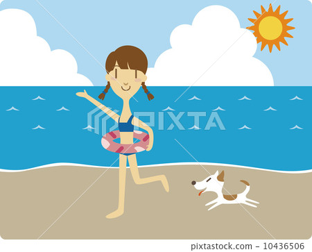 Girl playing with floating in the sea 10436506