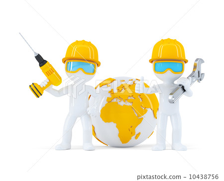 Construction workers with globe 10438756