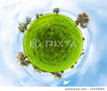 Little planet with clear thick grass lawn 10439060