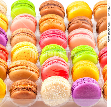 traditional french colorful macarons in a box 10439679