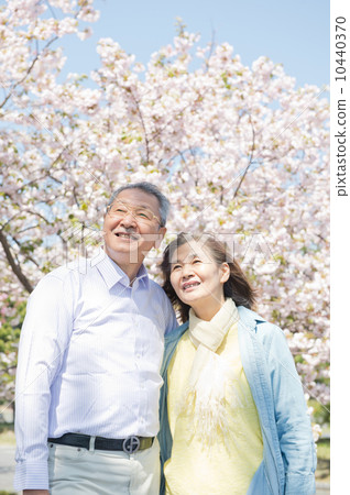 站立在櫻花前面的資深夫婦 站立在櫻花前面的資深夫婦 10440370