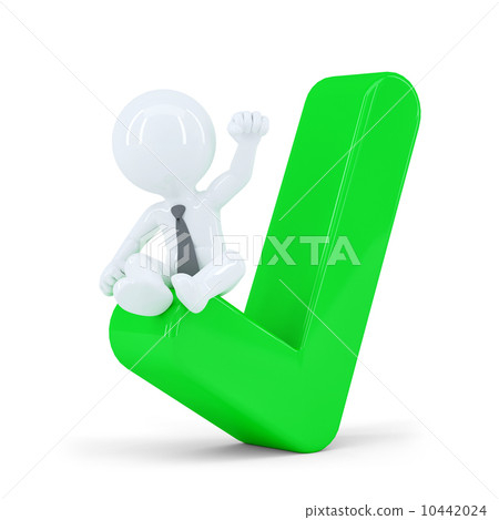 Happy businessman on top of the green check mark. Business concept Happy businessman on top of the green check mark. Business concept 10442024