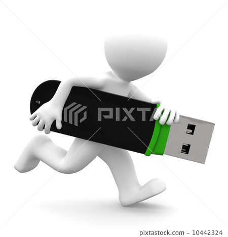 3d person running with USB flash drive 3d person running with USB flash drive 10442324