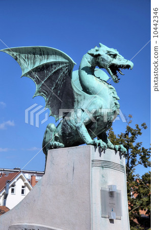 Statue at Zmajski most (Dragon bridge). Ljubljana, Slovenia 10442346