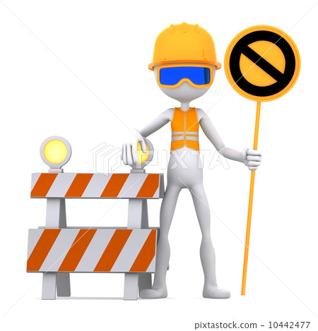 Construction worker with STOP sign 10442477