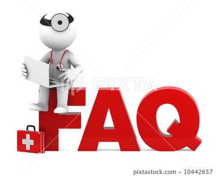 Medic sitting on FAQ sign. Frequently asked questions concept 10442657