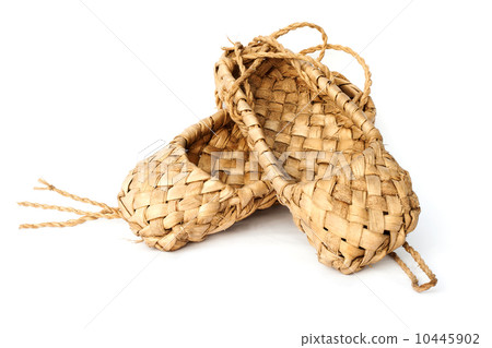 Old Russian sandals made of bark 10445902