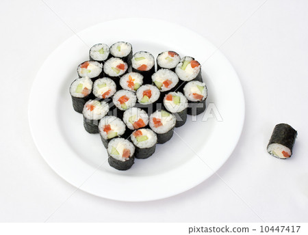 Sushi on plate in the shape of a heart 10447417