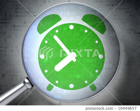 Timeline concept: Alarm Clock with optical glass on digital background 10449657