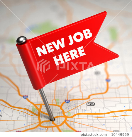 New Job - Small Flag on a Map Background. 10449969