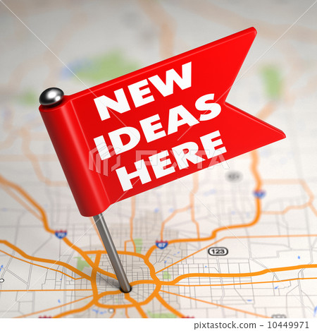 New Ideas Here - Small Flag on a Map Background. 10449971