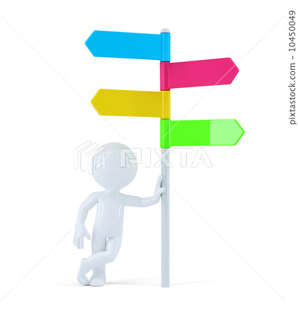 3D man standing in front of a road sign 3D man standing in front of a road sign 10450049