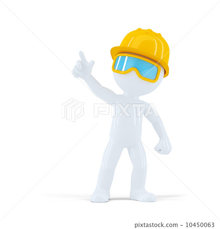 Construction worker with helmet pointing at object Construction worker with helmet pointing at object 10450063