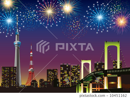 Tokyo night view fireworks 10451162