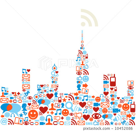 Social media network city concept 10452086