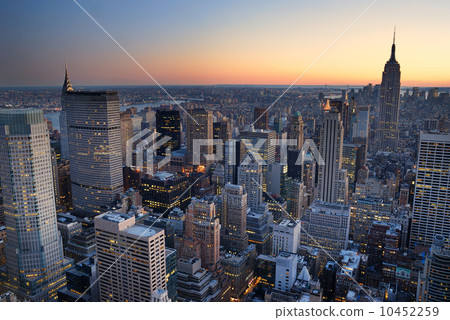 New York City Manhattan skyline panorama sunset aerial view with 10452259