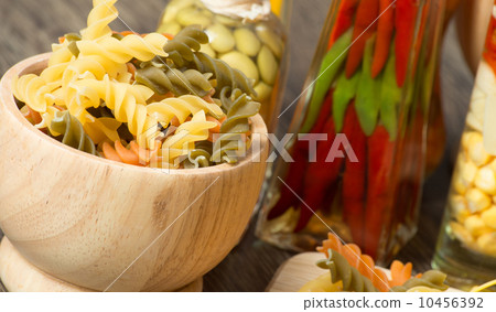 pasta on a wooden table 10456392