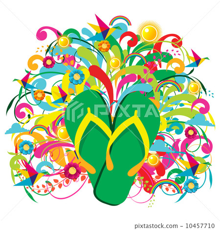 Summer Flip flops over floral background 10457710