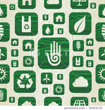 Environmental green icons pattern in organic wood Environmental green icons pattern in organic wood 10458135