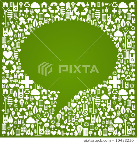 Social media bubble shape over eco icons background Social media bubble shape over eco icons background 10458230