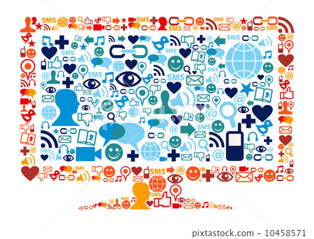 Widescreen Monitor symbol with media icons set texture Widescreen Monitor symbol with media icons set texture 10458571