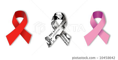 Aids, Dollar and Cancer Ribbons on white 10458642