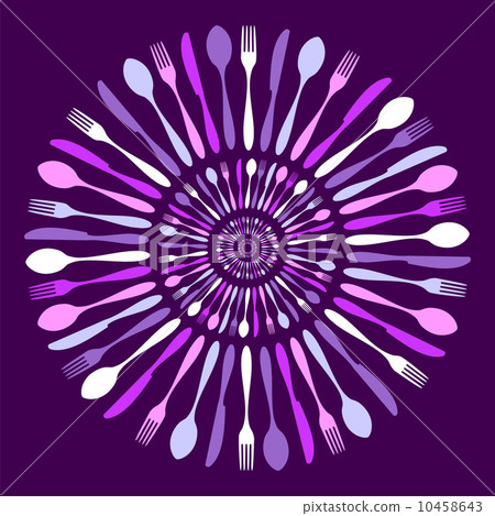 Cutlery circle mandala pattern over violet. Cutlery circle mandala pattern over violet. 10458643