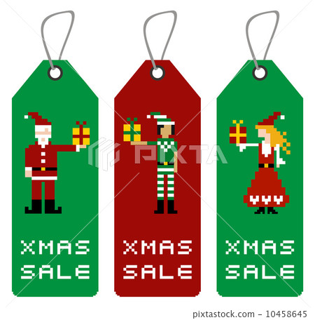 Xmas tag with pixel characters Xmas tag with pixel characters 10458645
