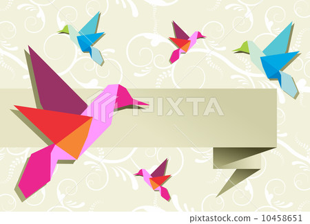 Origami hummingbird group with banner 10458651
