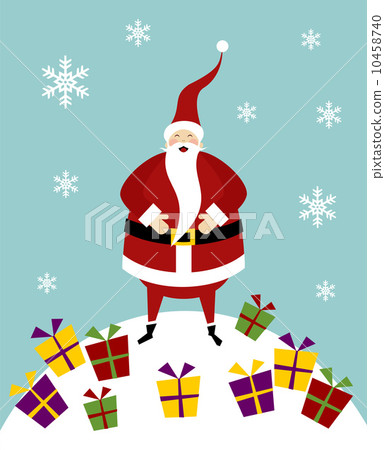 Christmas serie: Happy Santa Claus on a snow mountain with lot o 10458740