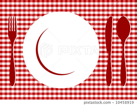 Place Setting on red tablecloth 10458919