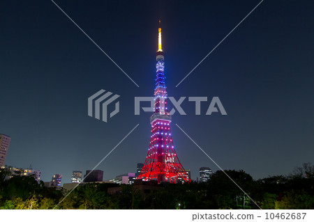 東京塔照亮星球旗幟顏色美國總統奧巴馬訪問日本 10462687