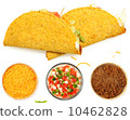 Two Tacos Stacked on White Background with cheese and lettuce 10462828