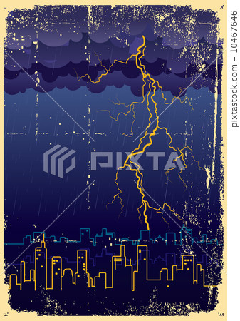 Lightning strikes and rain in big city.Vintage Lightning strikes and rain in big city.Vintage 10467646
