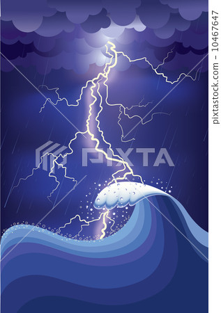 Storm in ocean with ightning strikes and rain.Vector illustratio Storm in ocean with ightning strikes and rain.Vector illustratio 10467647