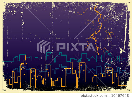 Lightning strikes and rain in big city.Grunge image on old paper Lightning strikes and rain in big city.Grunge image on old paper 10467648