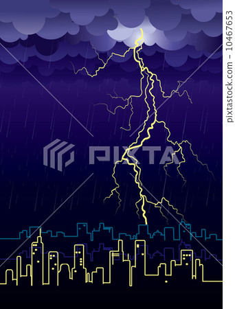 Lightning strikes and rain in big city.Night image 10467653