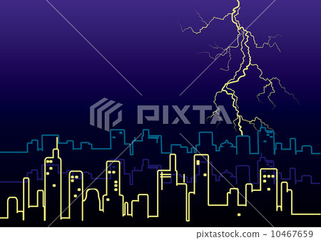 Lightning strikes and rain in big city. 10467659