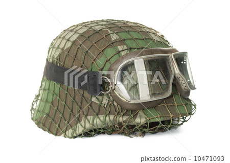camouflaged helmet with protective goggles camouflaged helmet with protective goggles 10471093