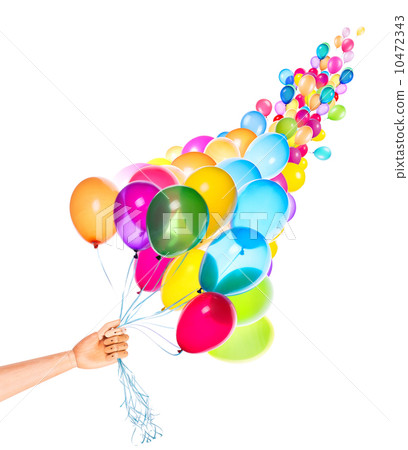 wooden hand gives flying balloons wooden hand gives flying balloons 10472343